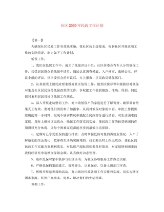 社区年民政工作计划