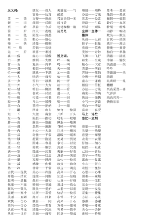 反义词、近义词(一年级下册)