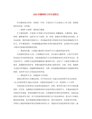 2020年精神科工作计划范文