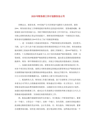 2020年财务部工作计划报告怎么写