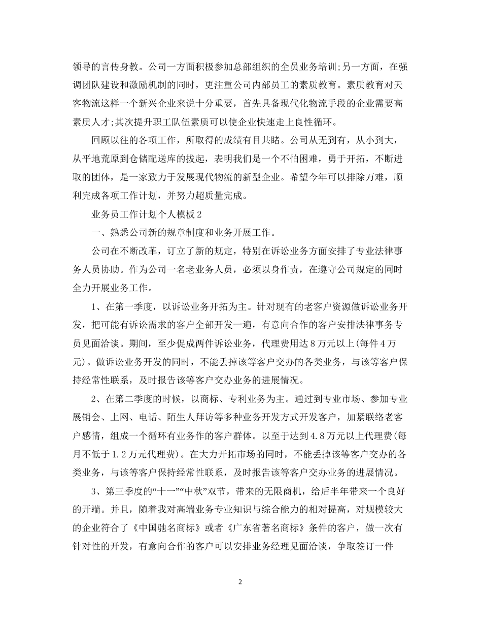 业务员工作计划个人模板_第2页