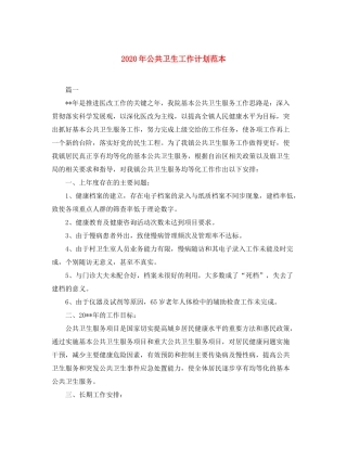 2020年公共卫生工作计划范本