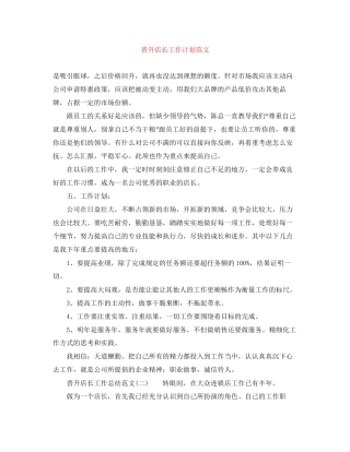 晋升店长工作计划范文