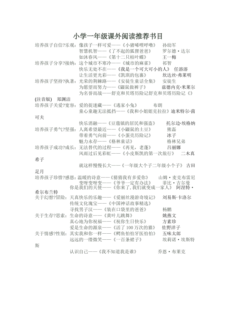 小学一年级课外阅读推荐书目_第1页