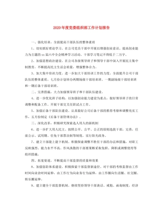 2020年度党委组织部工作计划报告