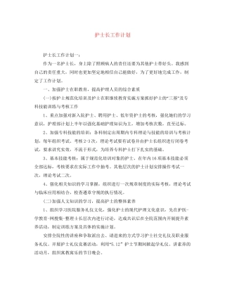 护士长工作计划