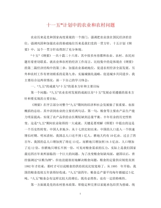 十一五计划中的农业和农村问题