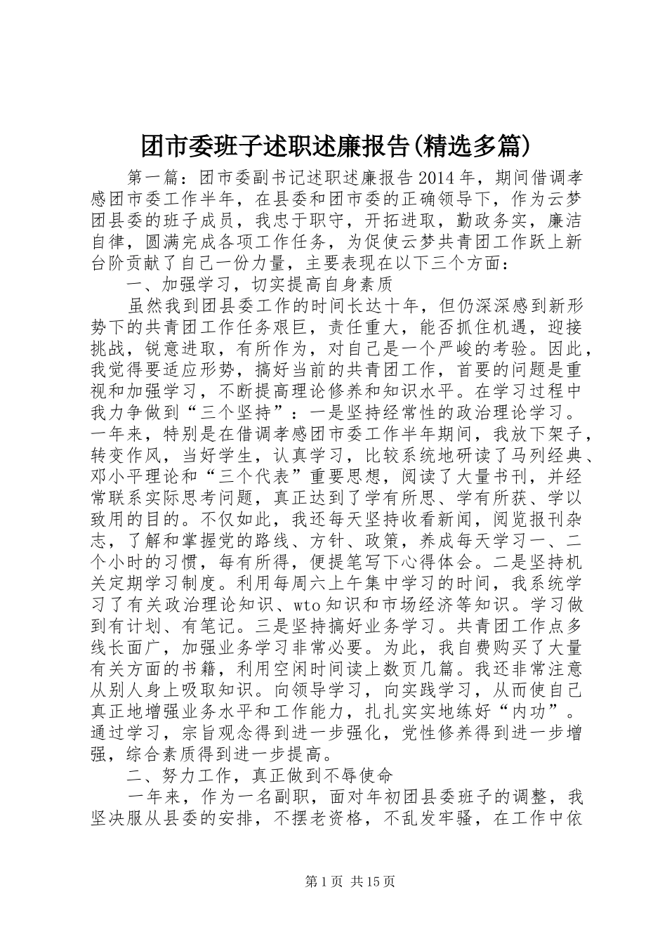 团市委班子述职述廉报告(精选多篇)_第1页
