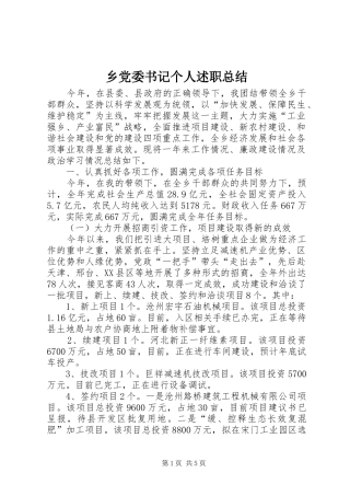 乡党委书记个人述职总结