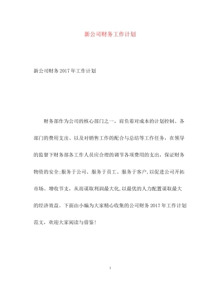 新公司财务工作计划2