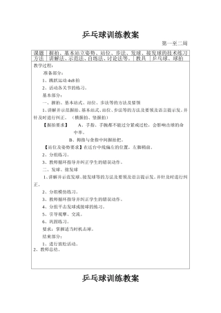 自制-乒乓球训练教案