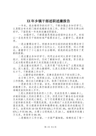XX年乡镇干部述职述廉报告
