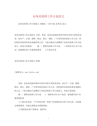业务员的周工作计划范文2