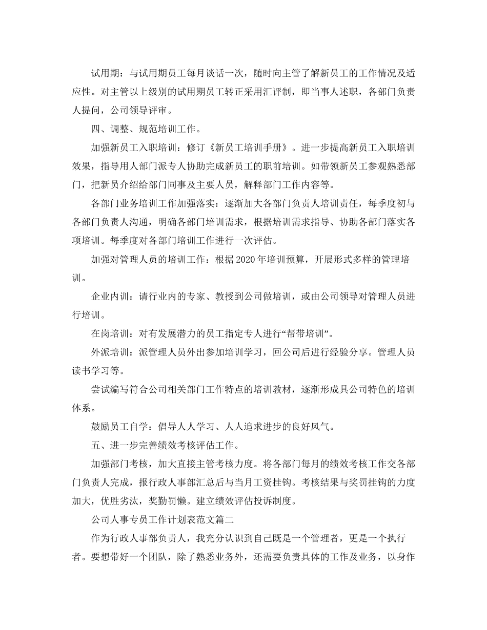公司人事专员工作计划表范文_第2页