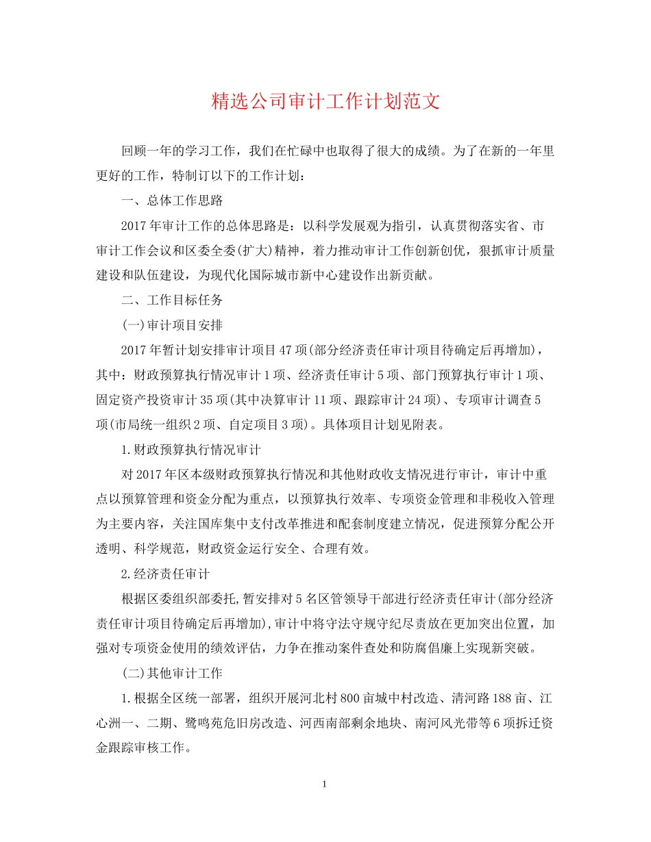 精选公司审计工作计划范文_第1页