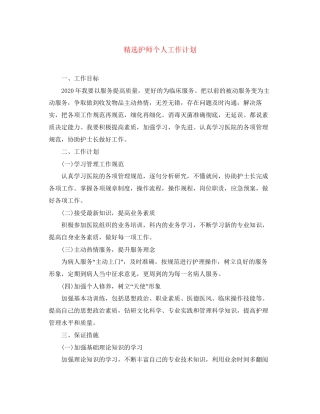 精选护师个人工作计划