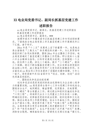 XX电业局党委书记、副局长抓基层党建工作述职报告