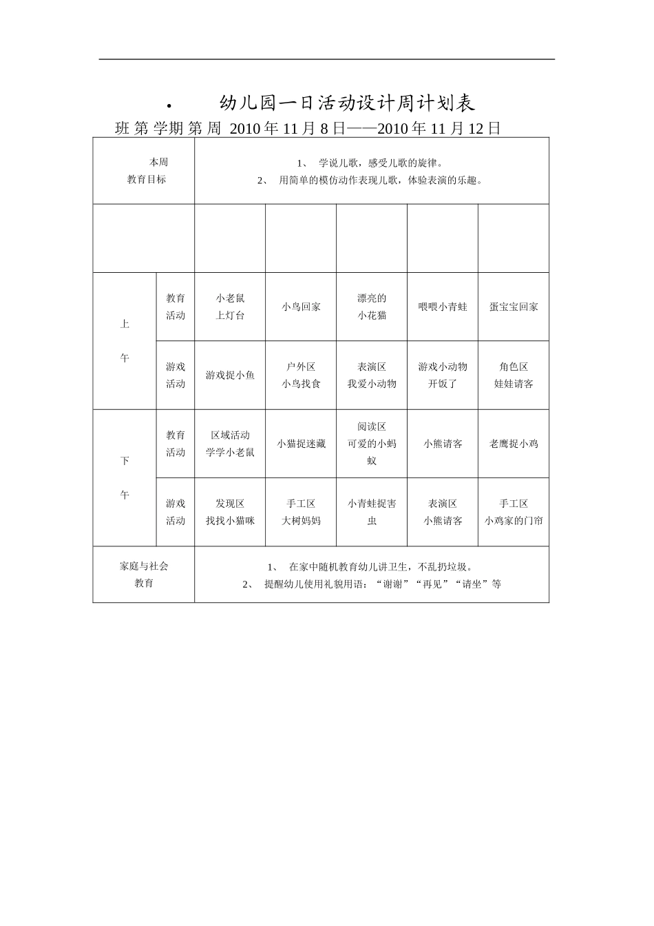 幼儿园一日活动设计周计划表_第1页