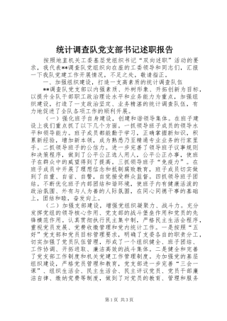 统计调查队党支部书记述职报告