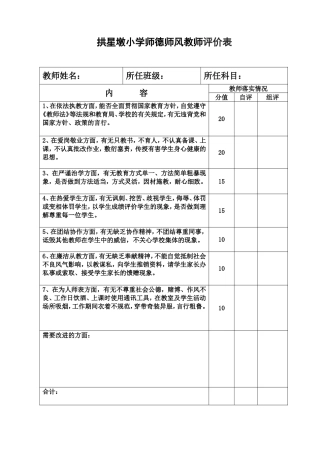 师德师风评价表