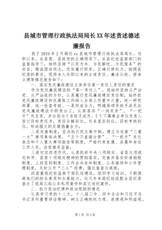 县城市管理行政执法局局长XX年述责述德述廉报告