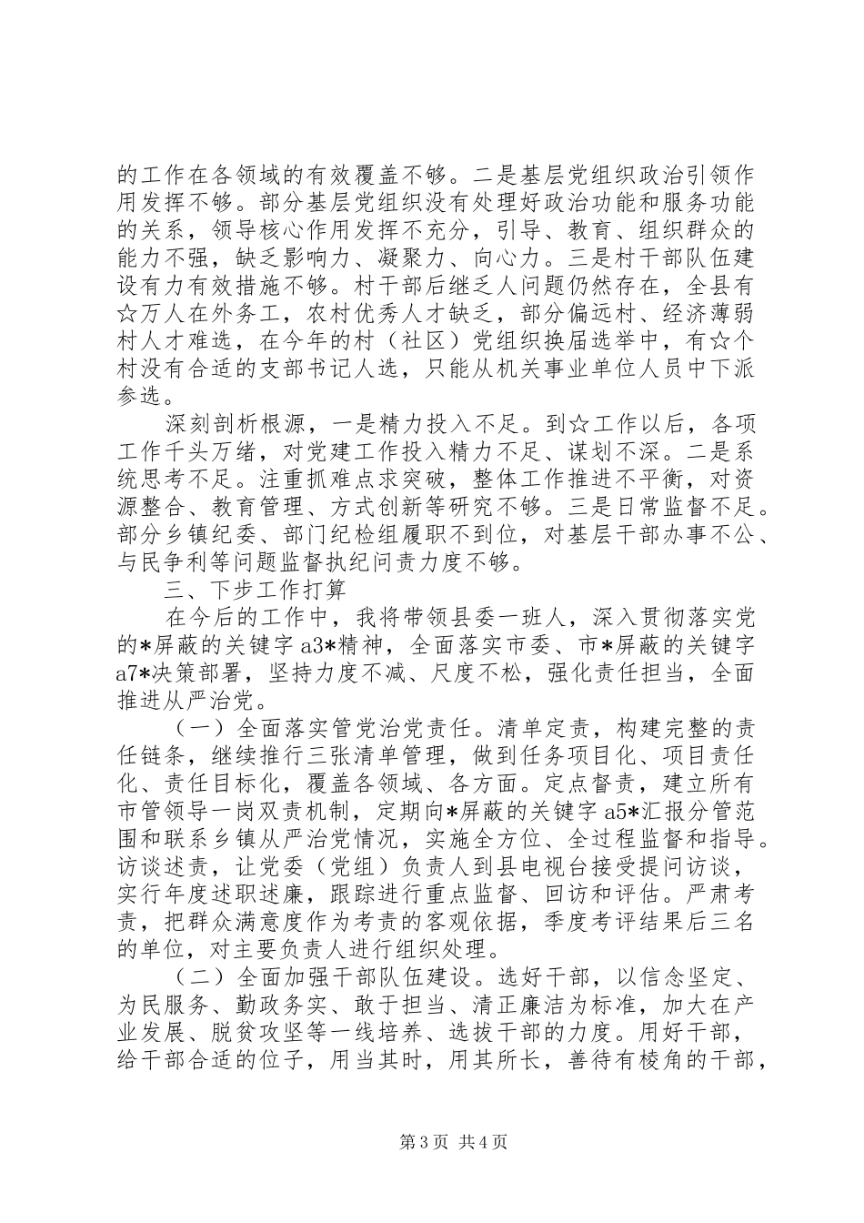 县委书记落实全面从严治党责任述职报告_第3页