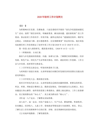 2020年驻村工作计划例文