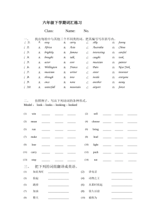 六年级下学期词汇练习卷