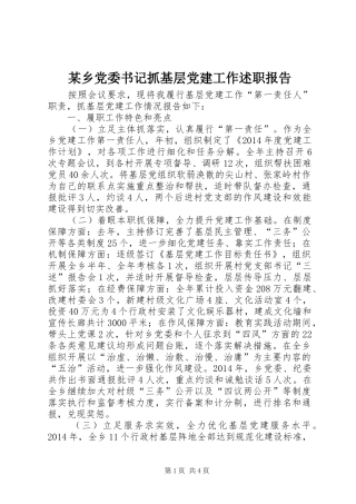 某乡党委书记抓基层党建工作述职报告