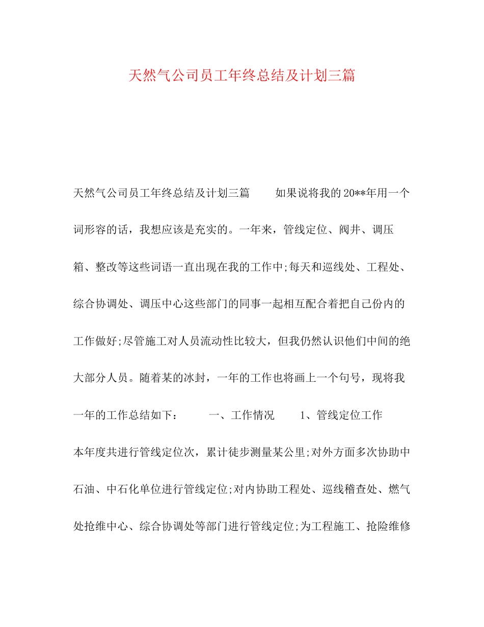 天然气公司员工年终总结及计划三篇_第1页