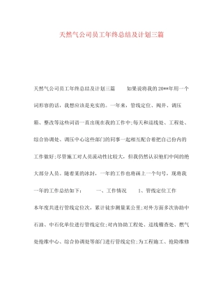 天然气公司员工年终总结及计划三篇