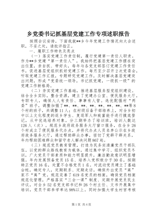 乡党委书记抓基层党建工作专项述职报告