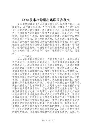XX年技术指导进村述职报告范文