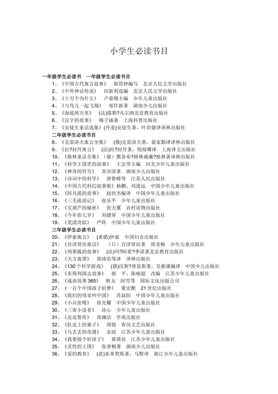 小学生必读书目_第1页