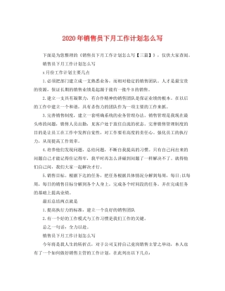 2020年销售员下月工作计划怎么写
