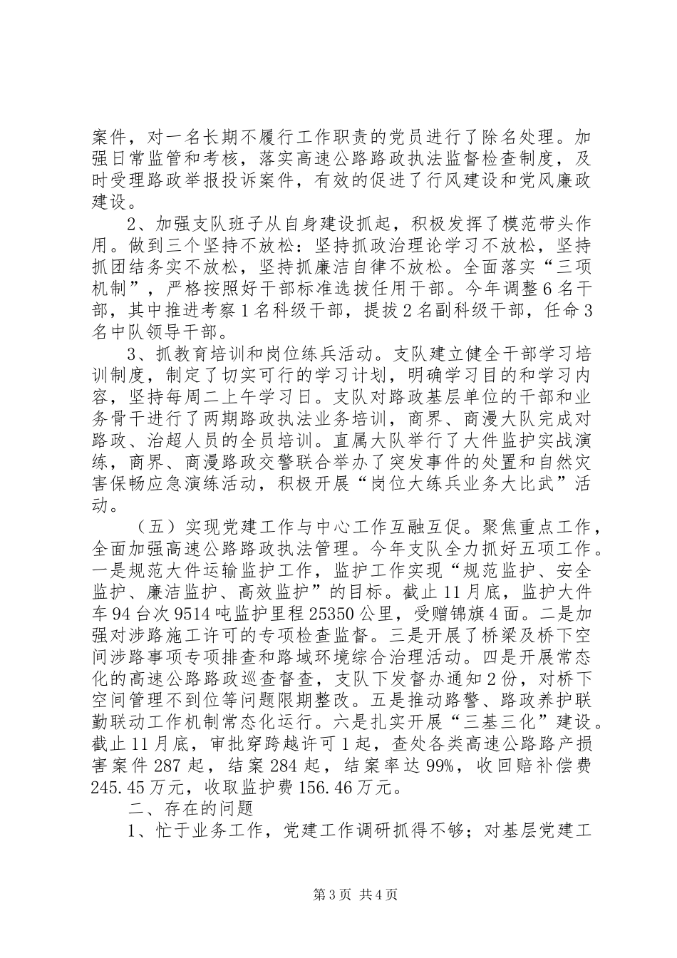 路政执法支队党组书记抓党建工作述职报告_第3页