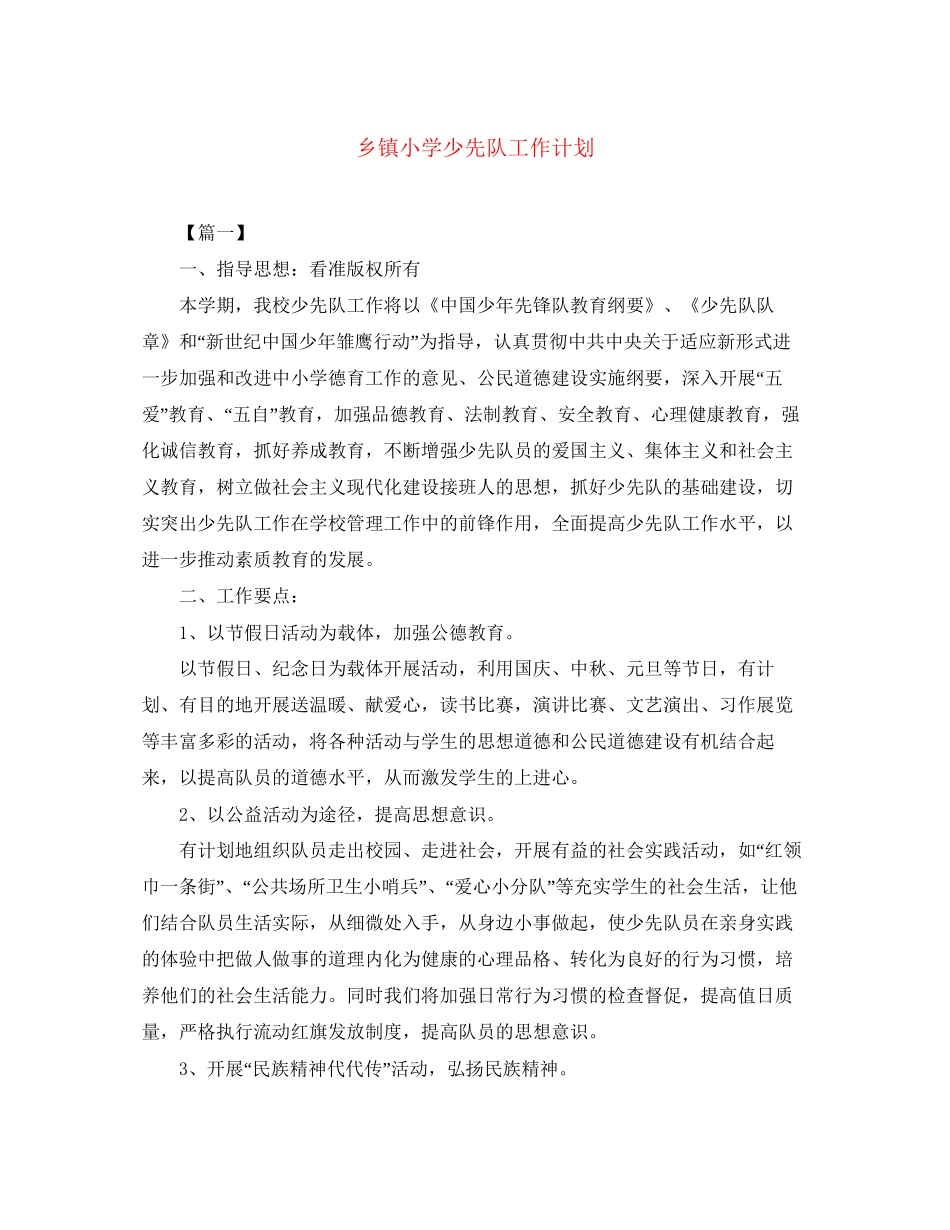 乡镇小学少先队工作计划_第1页