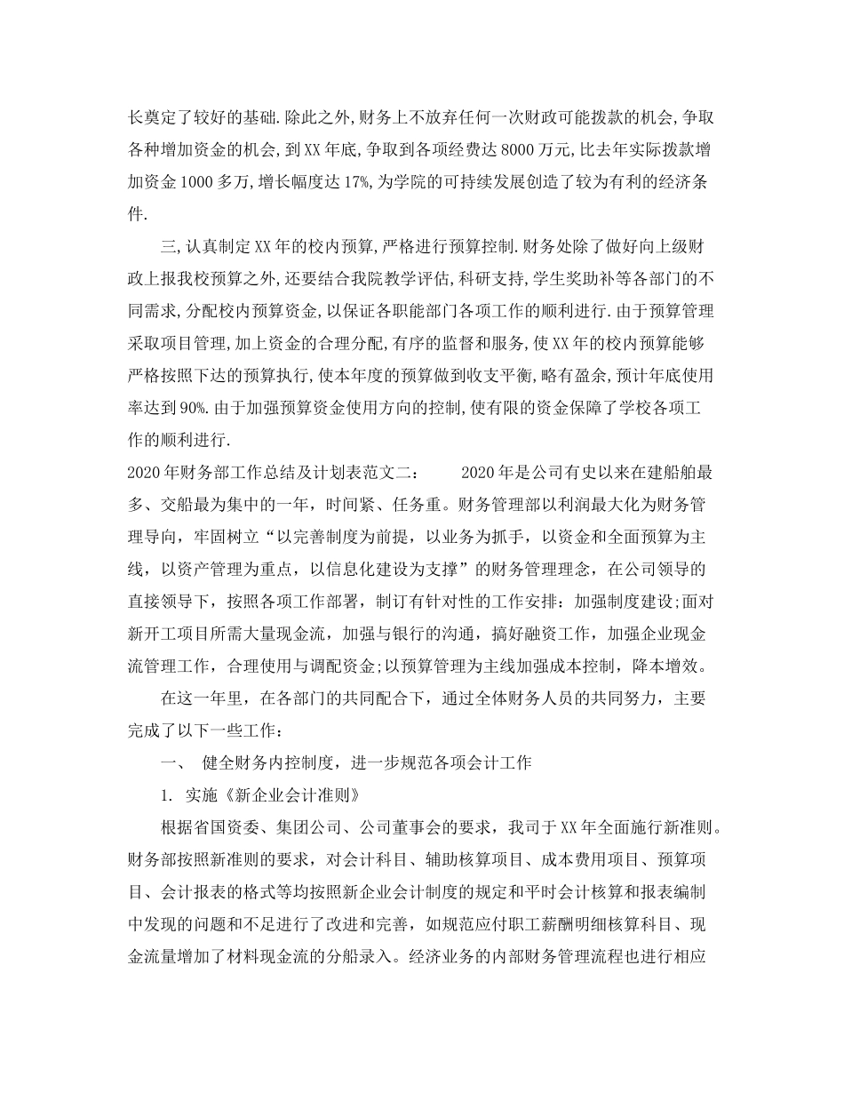 2020年财务部工作总结及计划表_第2页
