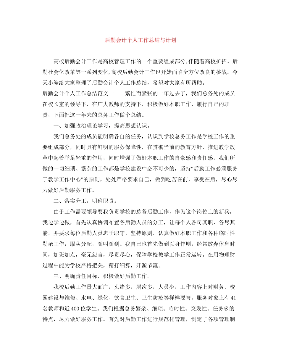 后勤会计个人工作总结与计划_第1页