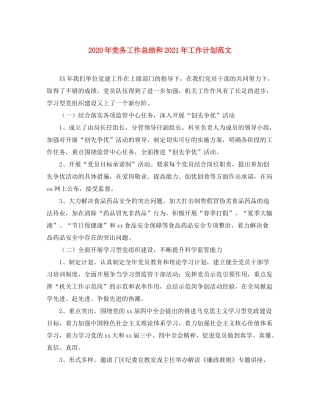 2020年党务工作总结和年工作计划范文