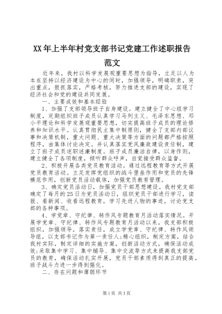 XX年上半年村党支部书记党建工作述职报告范文
