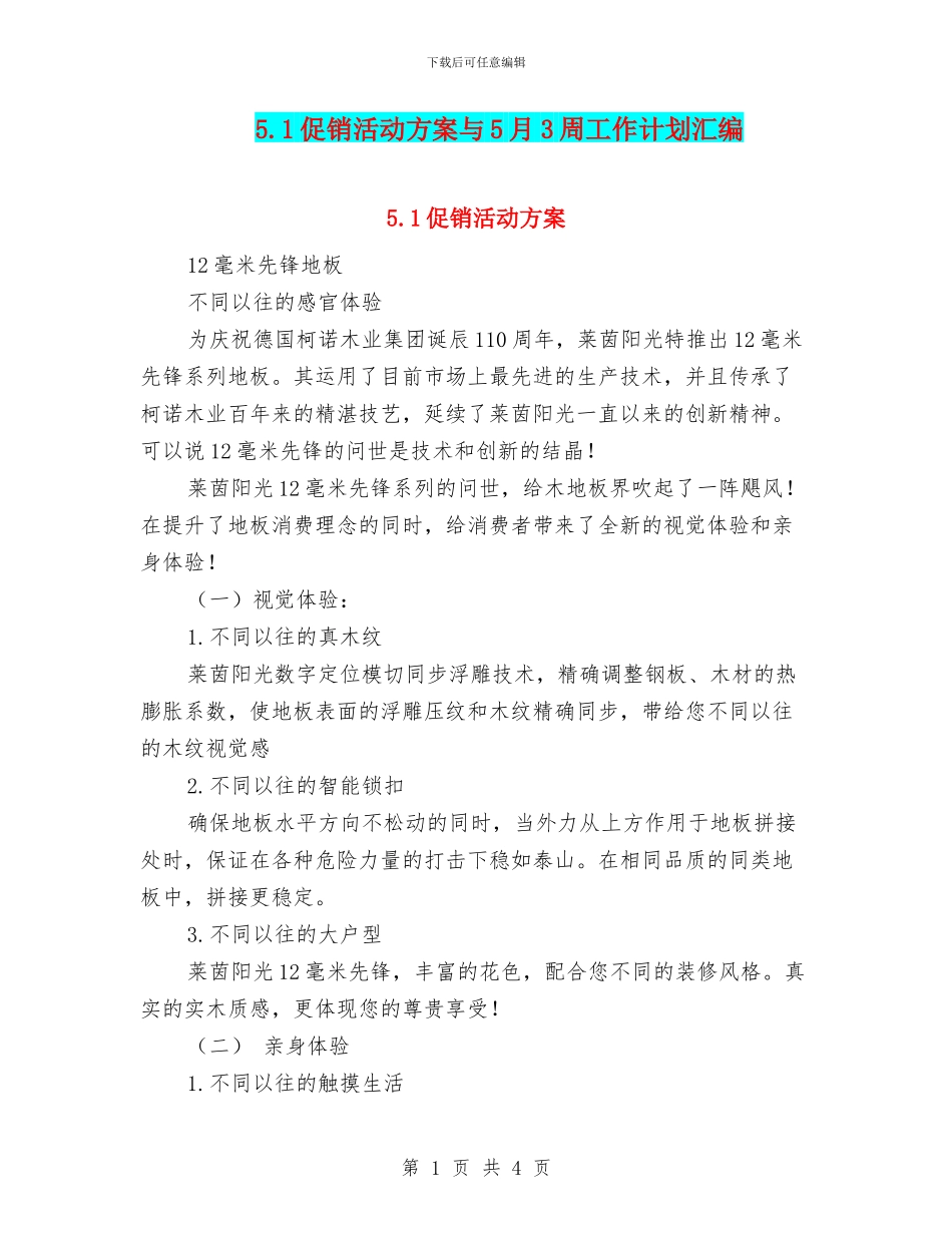 5.1促销活动方案与5月3周工作计划汇编_第1页
