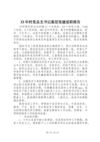 XX年村党总支书记基层党建述职报告
