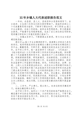 XX年乡镇人大代表述职报告范文