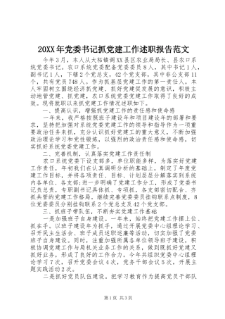 20XX年党委书记抓党建工作述职报告范文