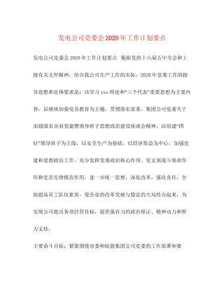 发电公司党委会年工作计划要点