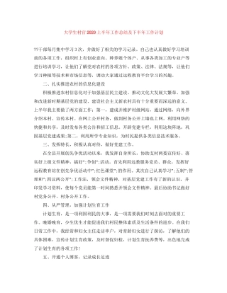 大学生村官上半年工作总结及下半年工作计划
