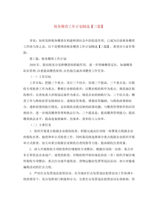 税务稽查工作计划精选【三篇】
