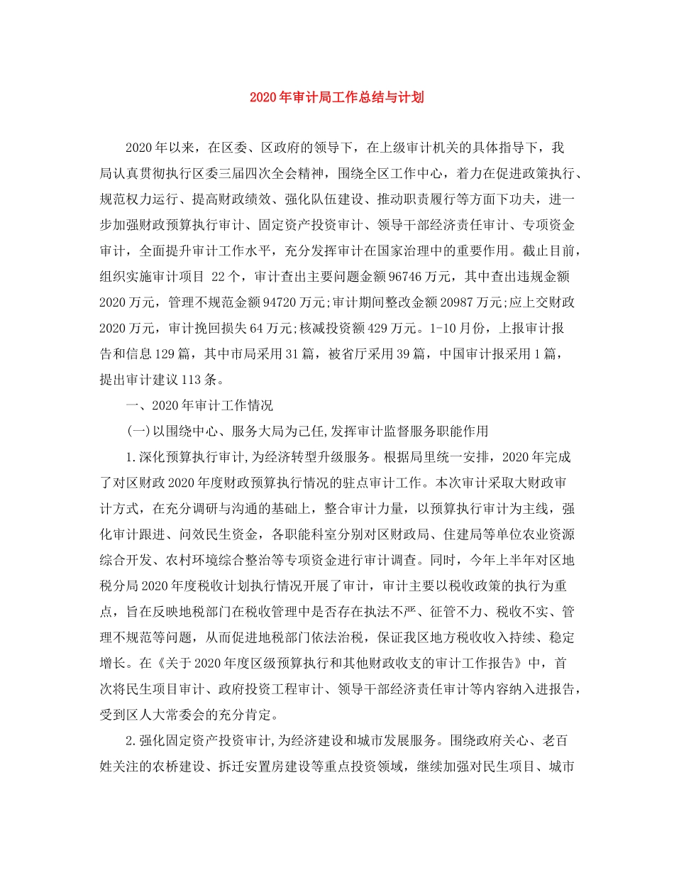 2020年审计局工作总结与计划_第1页