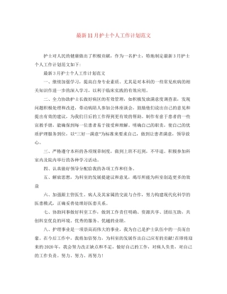 11月护士个人工作计划范文